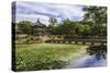 Hyangwonjeong Pavilion and Chwihyanggyo Bridge over Water Lily Filled Lake in Summer, South Korea-Eleanor Scriven-Stretched Canvas