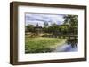 Hyangwonjeong Pavilion and Chwihyanggyo Bridge over Water Lily Filled Lake in Summer, South Korea-Eleanor Scriven-Framed Photographic Print