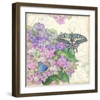 Hydrangea & Butterflies-Julie Paton-Framed Art Print