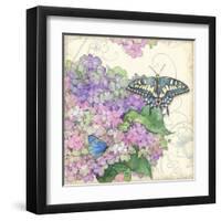 Hydrangea & Butterflies-Julie Paton-Framed Art Print