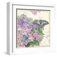 Hydrangea & Butterflies-Julie Paton-Framed Art Print