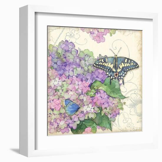 Hydrangea & Butterflies-Julie Paton-Framed Art Print