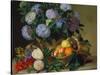 Hydrangea in a Jug and a Basket with Oranges, Lemons and Figs, 1834-Johan Laurentz Jensen-Stretched Canvas