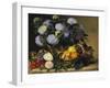 Hydrangea in an Urn and a Basket of Fruit on a Ledge-Johan Laurentz Jensen-Framed Giclee Print