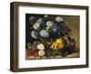 Hydrangea in an Urn and a Basket of Fruit on a Ledge-Johan Laurentz Jensen-Framed Giclee Print