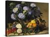 Hydrangea in an Urn and a Basket of Fruit on a Ledge-Johan Laurentz Jensen-Stretched Canvas