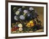 Hydrangea in an Urn and a Basket of Fruit on a Ledge-Johan Laurentz Jensen-Framed Giclee Print