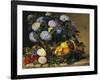 Hydrangea in an Urn and a Basket of Fruit on a Ledge-Johan Laurentz Jensen-Framed Giclee Print