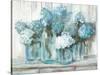 Hydrangeas in Glass Jars Blue-Carol Rowan-Stretched Canvas