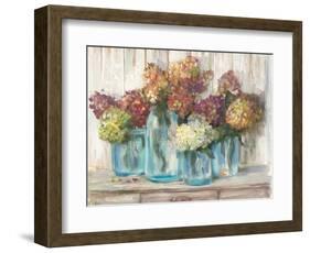 Hydrangeas in Glass Jars White Wood-Carol Rowan-Framed Art Print