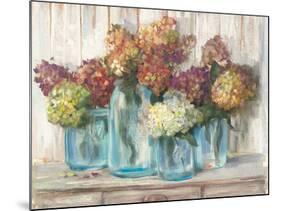 Hydrangeas in Glass Jars White Wood-Carol Rowan-Mounted Art Print