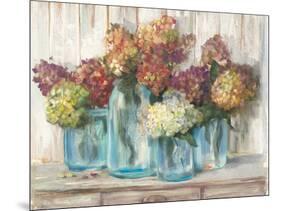 Hydrangeas in Glass Jars White Wood-Carol Rowan-Mounted Art Print