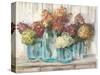 Hydrangeas in Glass Jars White Wood-Carol Rowan-Stretched Canvas