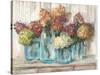 Hydrangeas in Glass Jars White Wood-Carol Rowan-Stretched Canvas