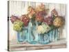 Hydrangeas in Glass Jars White Wood-Carol Rowan-Stretched Canvas