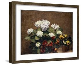 Hydrangeas, Wallflowers and Two Pots of Pansies, 1879-Henri Fantin-Latour-Framed Giclee Print