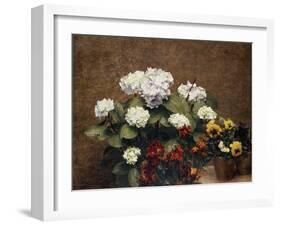 Hydrangeas, Wallflowers and Two Pots of Pansies, 1879-Henri Fantin-Latour-Framed Giclee Print