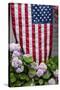 Hydrangeas with American Flag, Block Island, Rhode Island, USA-Cindy Miller Hopkins-Stretched Canvas