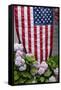 Hydrangeas with American Flag, Block Island, Rhode Island, USA-Cindy Miller Hopkins-Framed Stretched Canvas