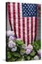 Hydrangeas with American Flag, Block Island, Rhode Island, USA-Cindy Miller Hopkins-Stretched Canvas