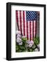 Hydrangeas with American Flag, Block Island, Rhode Island, USA-Cindy Miller Hopkins-Framed Photographic Print