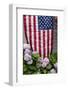 Hydrangeas with American Flag, Block Island, Rhode Island, USA-Cindy Miller Hopkins-Framed Photographic Print