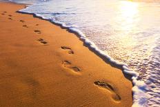 Beach, Wave And Footsteps At Sunset Time-Hydromet-Framed Photographic Print