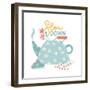 Hygge Card with Slow down Words and Vintage Teapot. Cute Print for Apparel, T-Shirt, Clothes, Cards-Svetlana Shamshurina-Framed Photographic Print