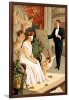 Hypnotist and Blindfolded Woman with Angels on Stage-null-Framed Art Print