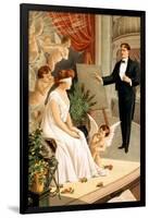 Hypnotist and Blindfolded Woman with Angels on Stage-null-Framed Art Print