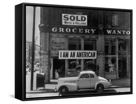 I Am an American Sign on a Store Front-null-Framed Stretched Canvas