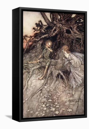 I Am That Merry Wanderer of the Night, Illustration from 'Midsummer Nights Dream'-Arthur Rackham-Framed Stretched Canvas