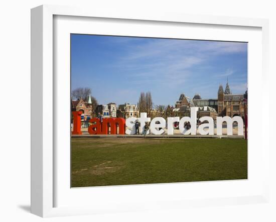 I Amsterdam Sculpture Near the Rijksmuseum, Amsterdam, Netherlands, Europe-Amanda Hall-Framed Photographic Print