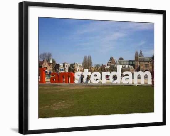 I Amsterdam Sculpture Near the Rijksmuseum, Amsterdam, Netherlands, Europe-Amanda Hall-Framed Photographic Print