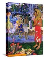 I greet you, Maria. Landscape with yellow angel, praying women, Maria and Jesus as Tahitians.-Paul Gauguin-Stretched Canvas