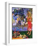 I greet you, Maria. Landscape with yellow angel, praying women, Maria and Jesus as Tahitians.-Paul Gauguin-Framed Giclee Print