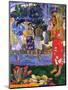 I greet you, Maria. Landscape with yellow angel, praying women, Maria and Jesus as Tahitians.-Paul Gauguin-Mounted Giclee Print