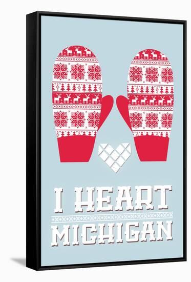 I Heart Michigan - Mittens-Lantern Press-Framed Stretched Canvas