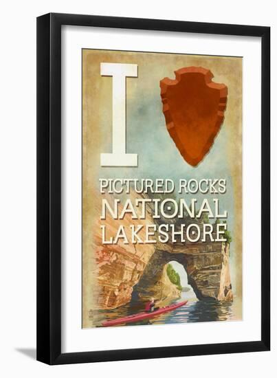I Heart Pictured Rocks National Lakeshore, Michigan-Lantern Press-Framed Art Print