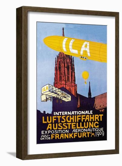 I.L.A., Airship, Balloon and Plane Fly over a Cathedral in Frankfort Wor-null-Framed Art Print