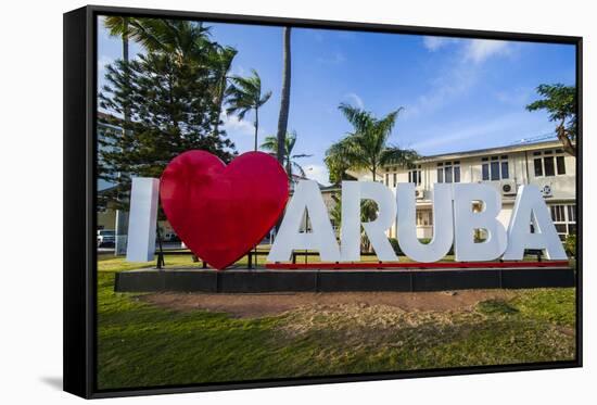 I Love Aruba Sign in Downtown Oranjestad, Capital of Aruba, ABC Islands, Netherlands Antilles-Michael Runkel-Framed Stretched Canvas