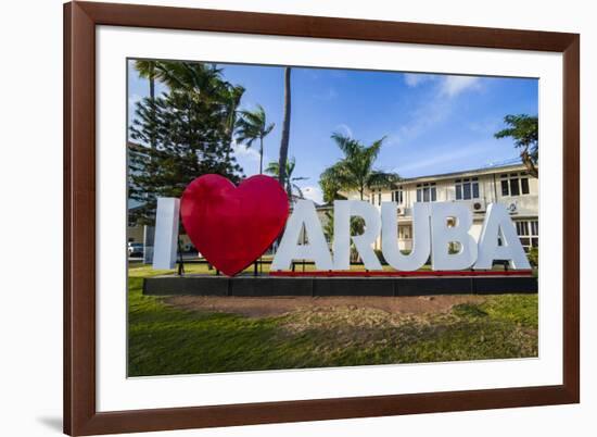 I Love Aruba Sign in Downtown Oranjestad, Capital of Aruba, ABC Islands, Netherlands Antilles-Michael Runkel-Framed Photographic Print