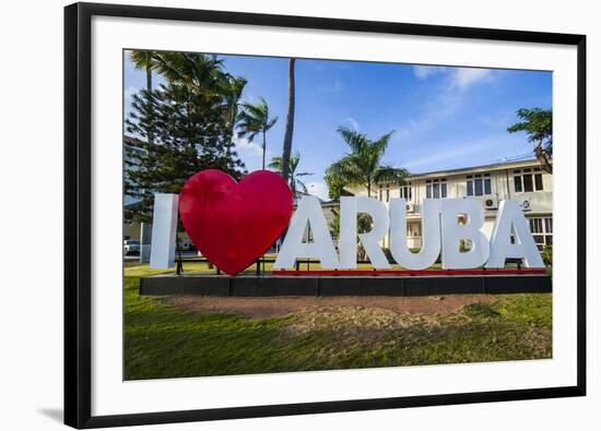 I Love Aruba Sign in Downtown Oranjestad, Capital of Aruba, ABC Islands, Netherlands Antilles-Michael Runkel-Framed Photographic Print