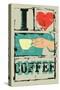 I Love Coffee. Coffee Typographical Vintage Style Grunge Poster. Hand Holds a Coffee Cup. Retro Vec-ZOO BY-Stretched Canvas
