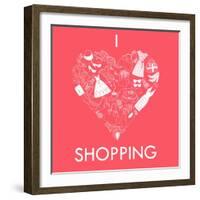 I Love Shopping! A Heart Shape Made of of Different Female Fashion Accessories.-Alisa Foytik-Framed Art Print