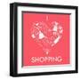 I Love Shopping! A Heart Shape Made of of Different Female Fashion Accessories.-Alisa Foytik-Framed Art Print