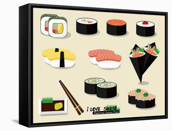 I Love Sushi !-Phoebe Yu-Framed Stretched Canvas