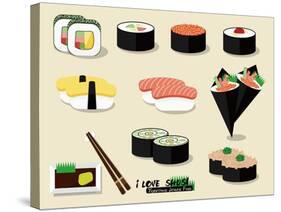 I Love Sushi !-Phoebe Yu-Stretched Canvas