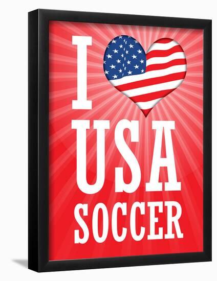 I Love USA Soccer (World Cup, Red) Sports Poster Print-null-Framed Poster