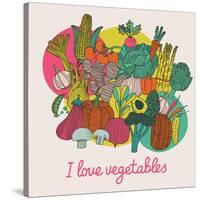 I Love Vegetables - Concept Vector Composition. Bright Tasty Design Element with Tasty Food-smilewithjul-Stretched Canvas